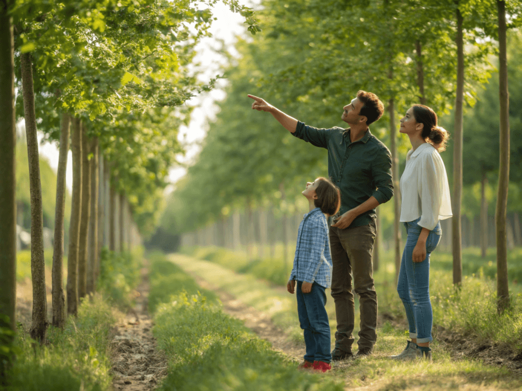 Wiosna 2025: Mądra Inwestycja w Przyszłość Naszych Rodzin – Z Własnym Zielonym Zakątkiem 🌳🌱🏡 1 a father mother and their two children stand in