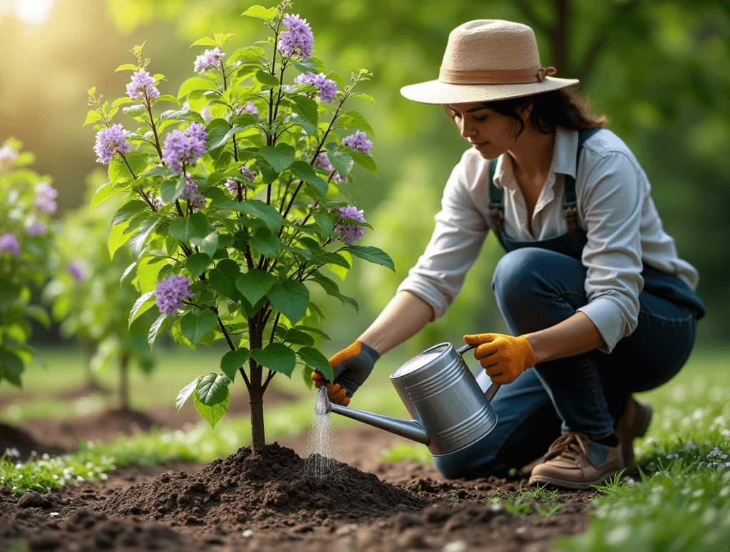 Jak dbać o drzewa tlenowe paulownia wiosną 5 a highly detailed photorealistic image of a gardener tending to a paulownia tree in spring wvas51wyvrozuh2pemhn 2